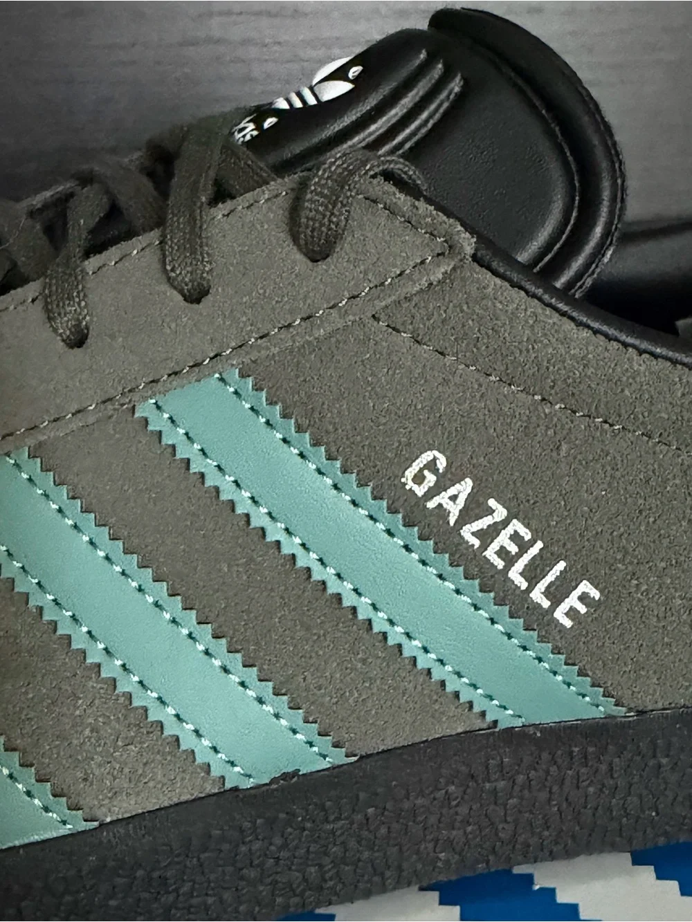 Adidas Gazelle Suede Sneakers in Grey with Mint Accents